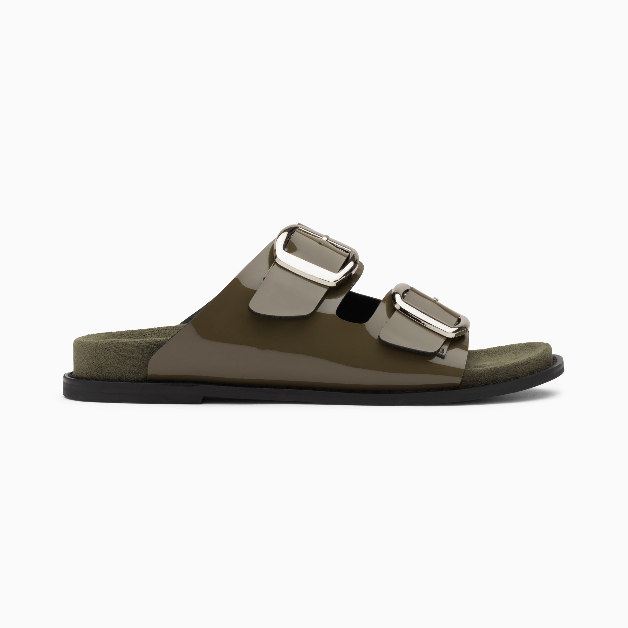 vanessa wu Mules plates Célia kaki verni à boucles oversize