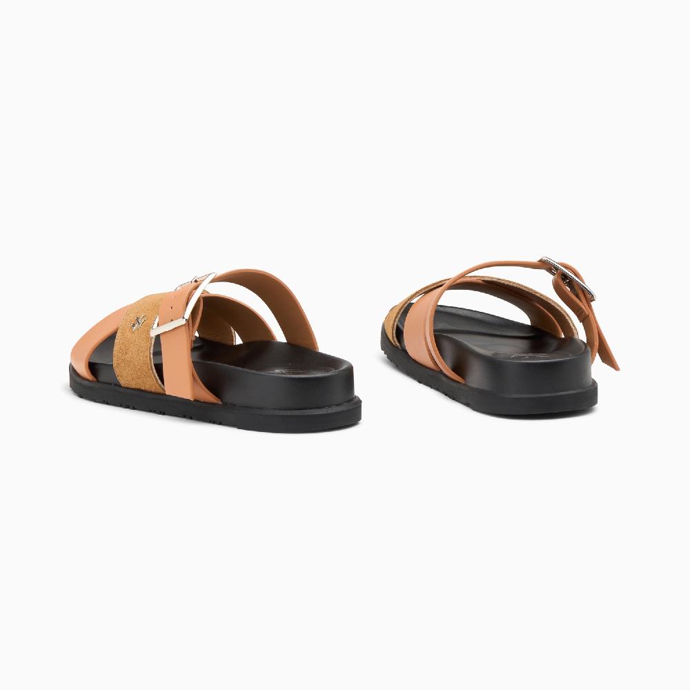 Vanessa Wu Mules Plates Sandy Camel à Larges Brides