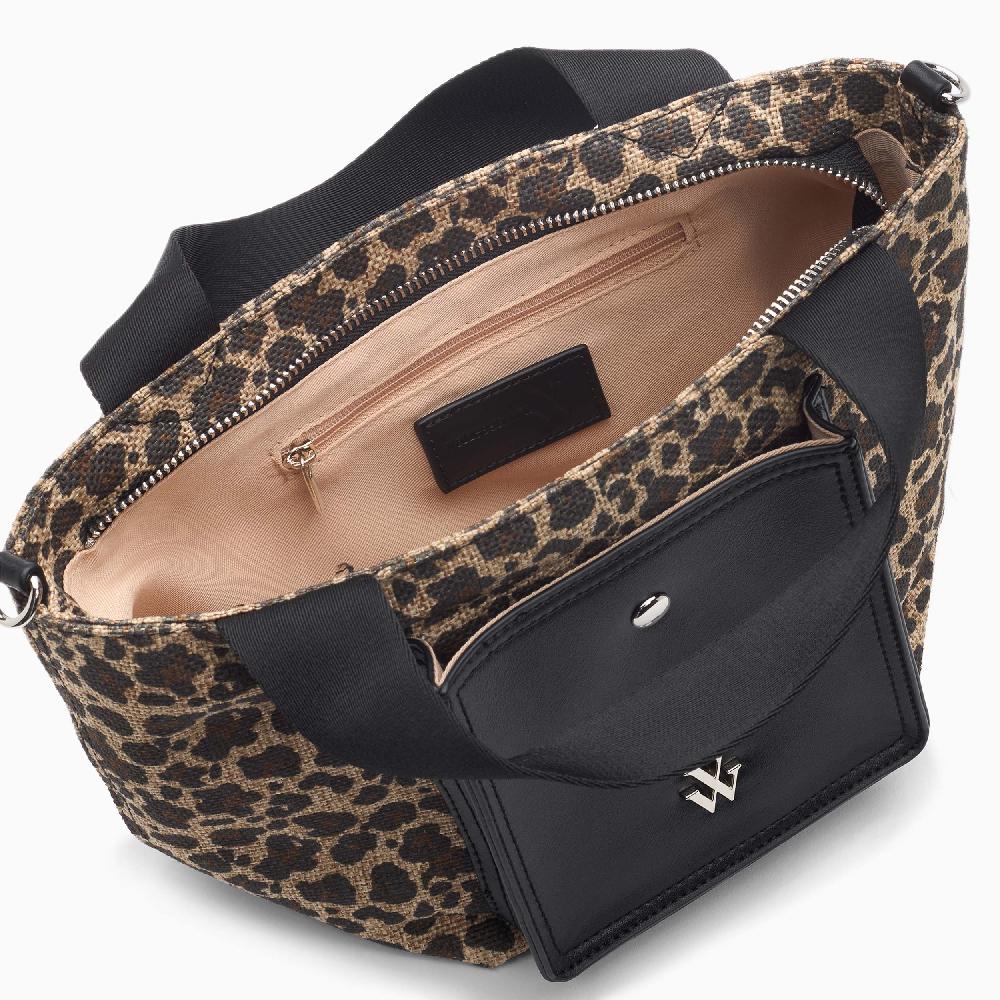 Vanessa Wu Petit Cabas Maelys Léopard à Pochette Noire