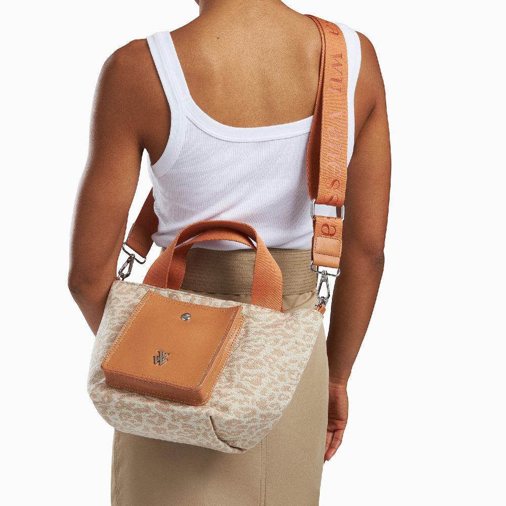 Vanessa Wu Petit Cabas Maelys Léopard Beige à Pochette Camel