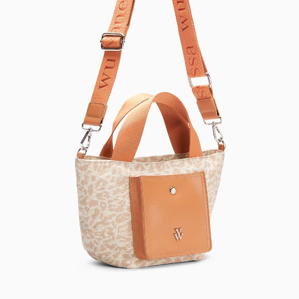 Vanessa Wu Petit Cabas Maelys Léopard Beige à Pochette Camel