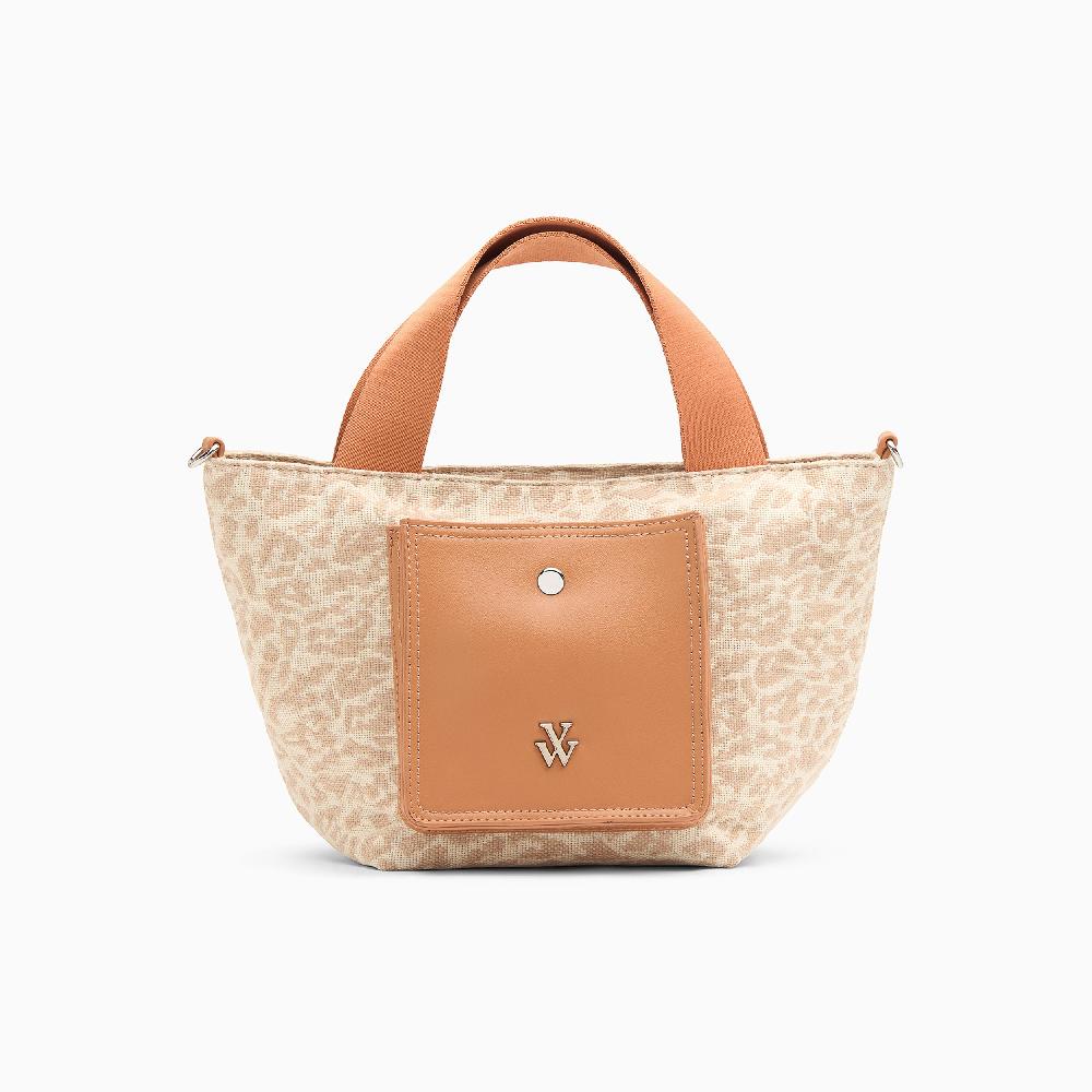 vanessa wu Petit cabas Maelys léopard beige à pochette camel