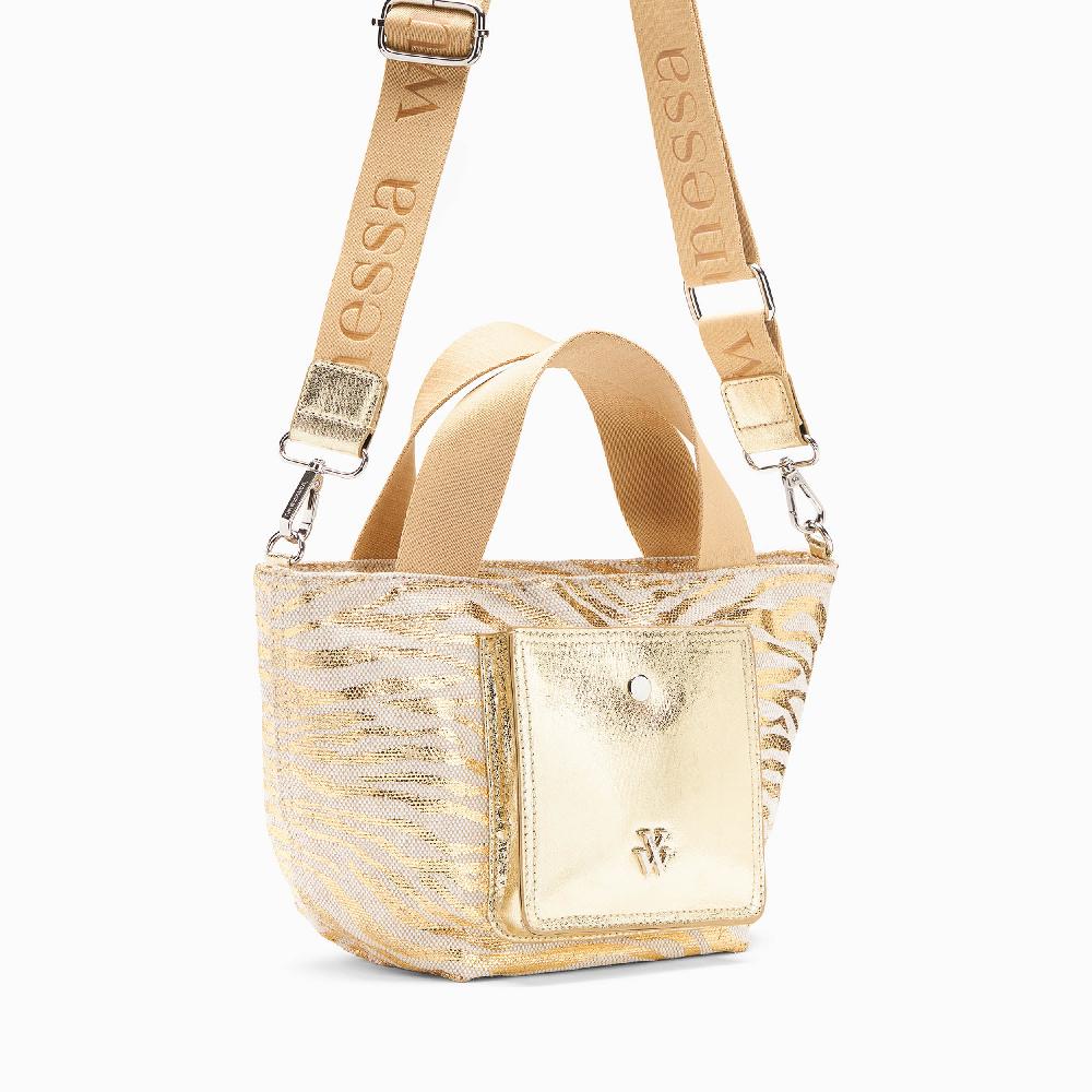 Vanessa Wu Petit Cabas Maelys Zébré Or à Pochette Dorée