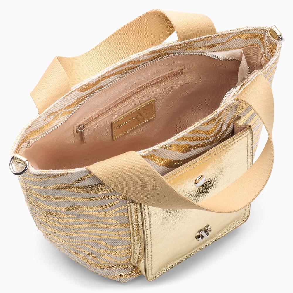 Vanessa Wu Petit Cabas Maelys Zébré Or à Pochette Dorée