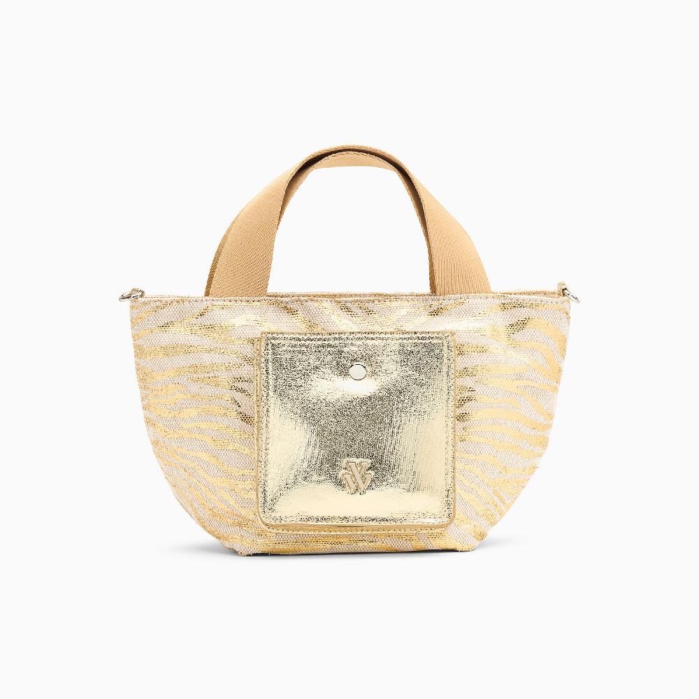 vanessa wu Petit cabas Maelys zébré or à pochette dorée