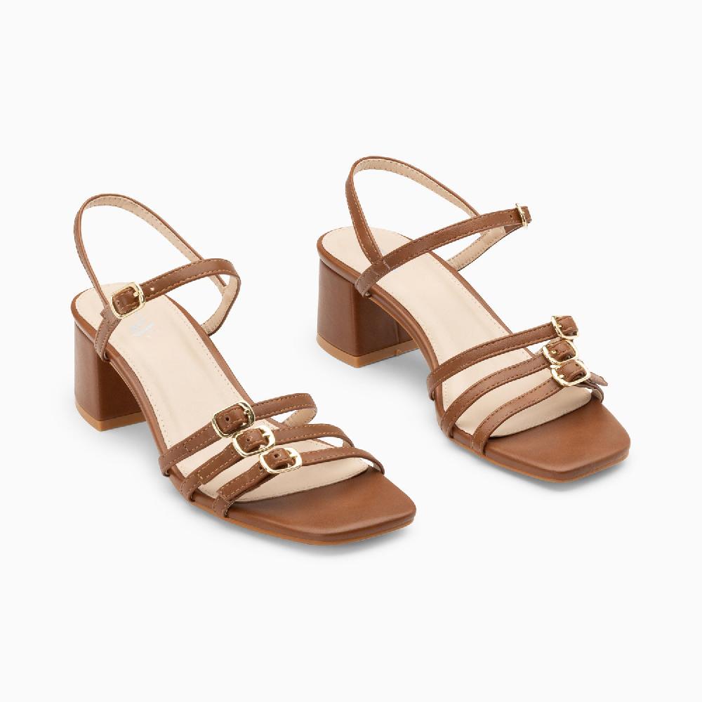 Vanessa Wu Sandales à Talon Alexandra Multibrides Brunes