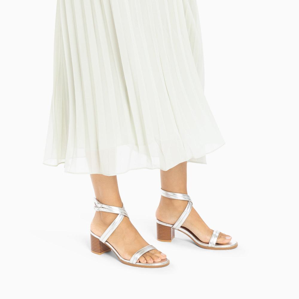 Vanessa Wu Sandales à Talon Bella Argent à Doubles Brides