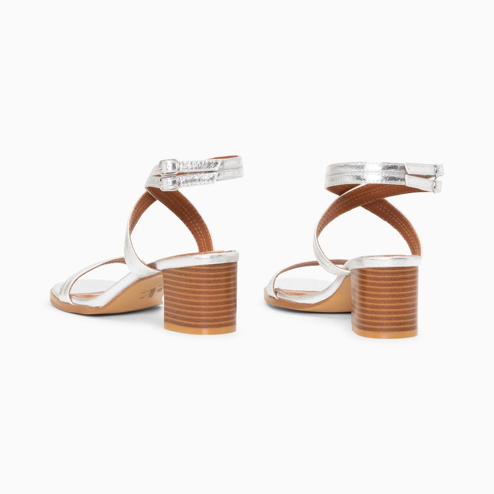 Vanessa Wu Sandales à Talon Bella Argent à Doubles Brides