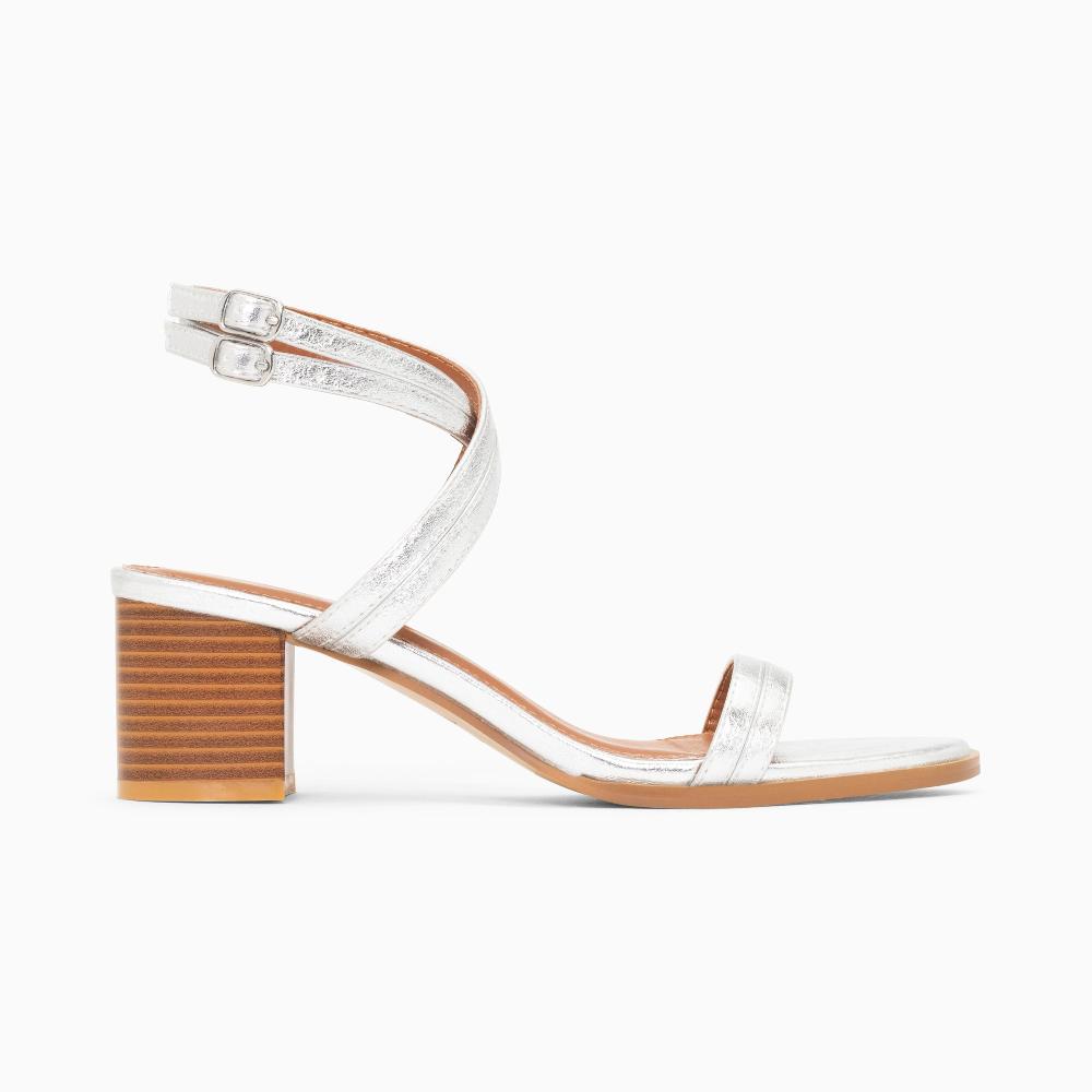 vanessa wu Sandales à talon Bella argent à doubles brides