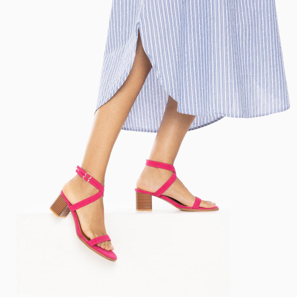 Vanessa Wu Sandales à Talon Bella Fuchsia à Doubles Brides