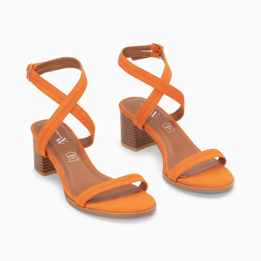Vanessa Wu Sandales à Talon Bella Orange à Doubles Brides