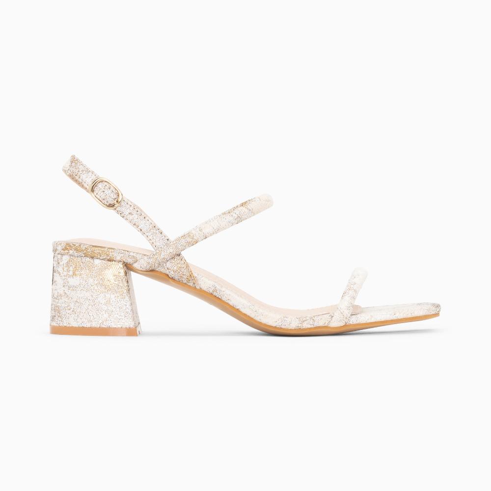 vanessa wu Sandales à talon minimalistes Tiphaine tissées blanc et or