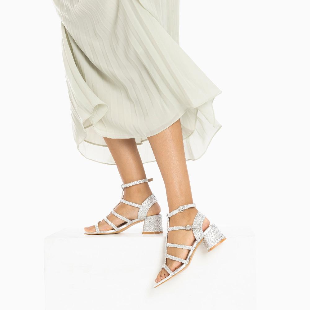 Vanessa Wu Sandales à Talon Tressées Claudia Argent