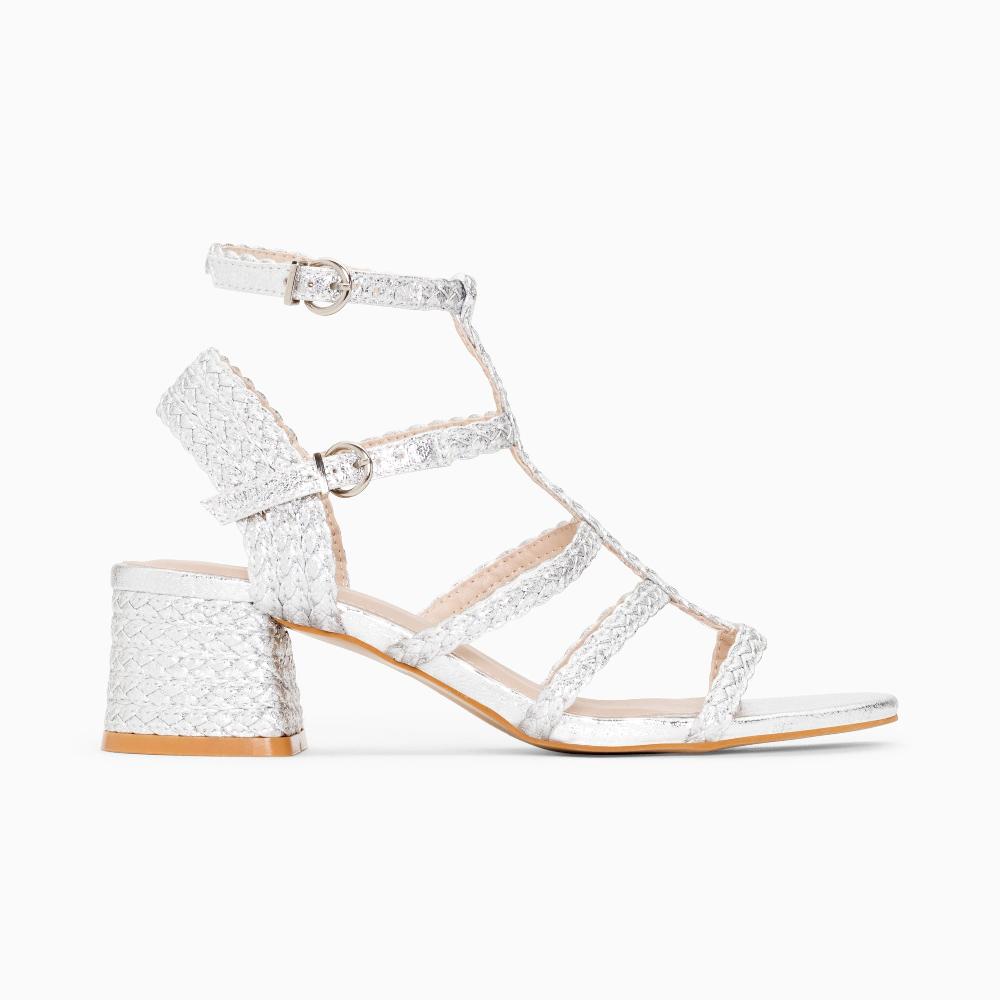 vanessa wu Sandales à talon tressées Claudia argent