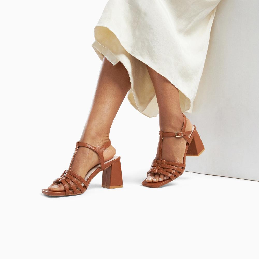 Vanessa Wu Sandales Alex Multibrides Camel à Talon Haut