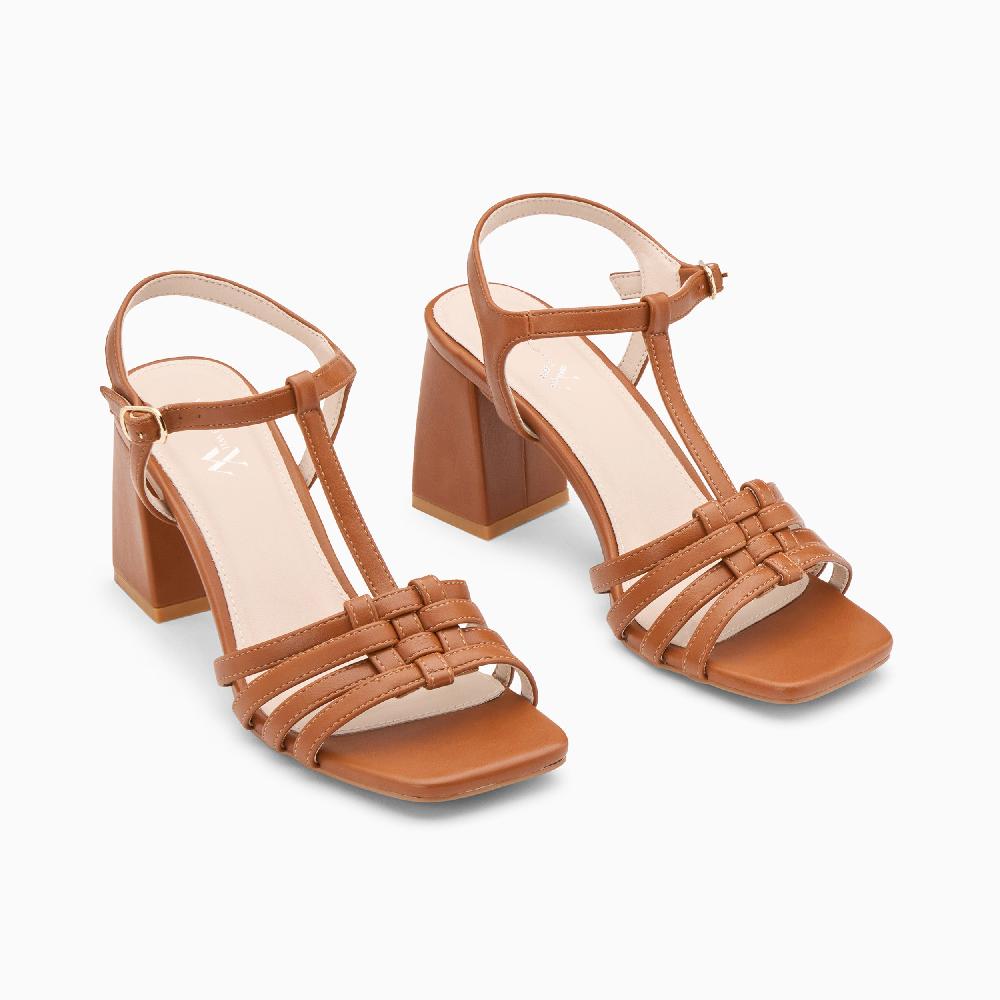 Vanessa Wu Sandales Alex Multibrides Camel à Talon Haut