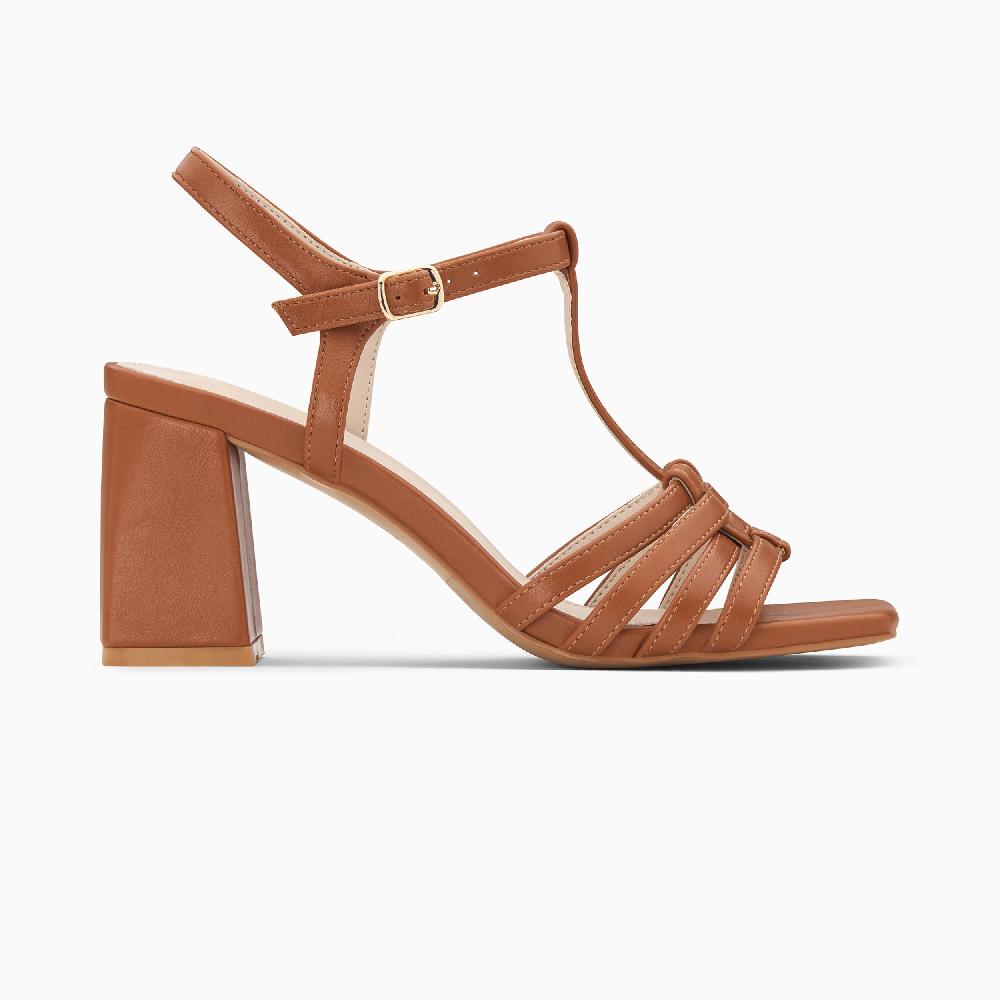 vanessa wu Sandales Alex multibrides camel à talon haut