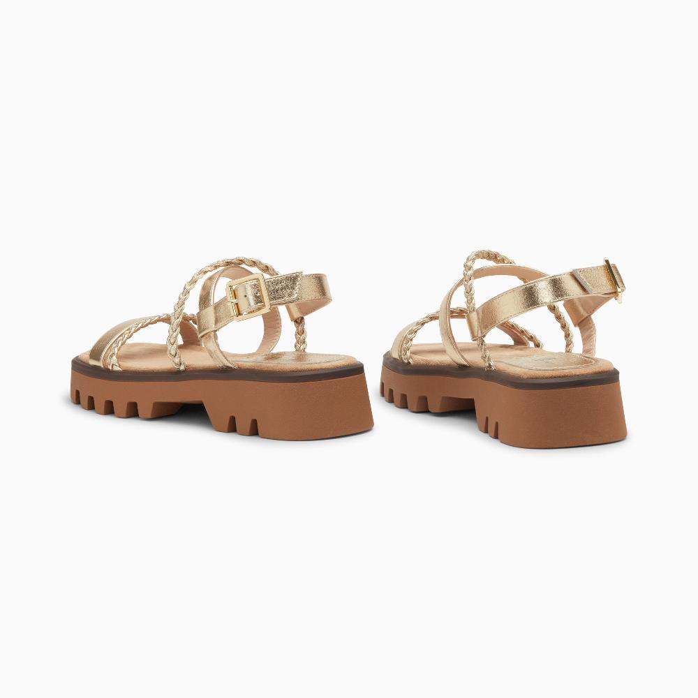 Vanessa Wu Sandales Bonnie Or à Brides Tressées Et Plateforme Crantée