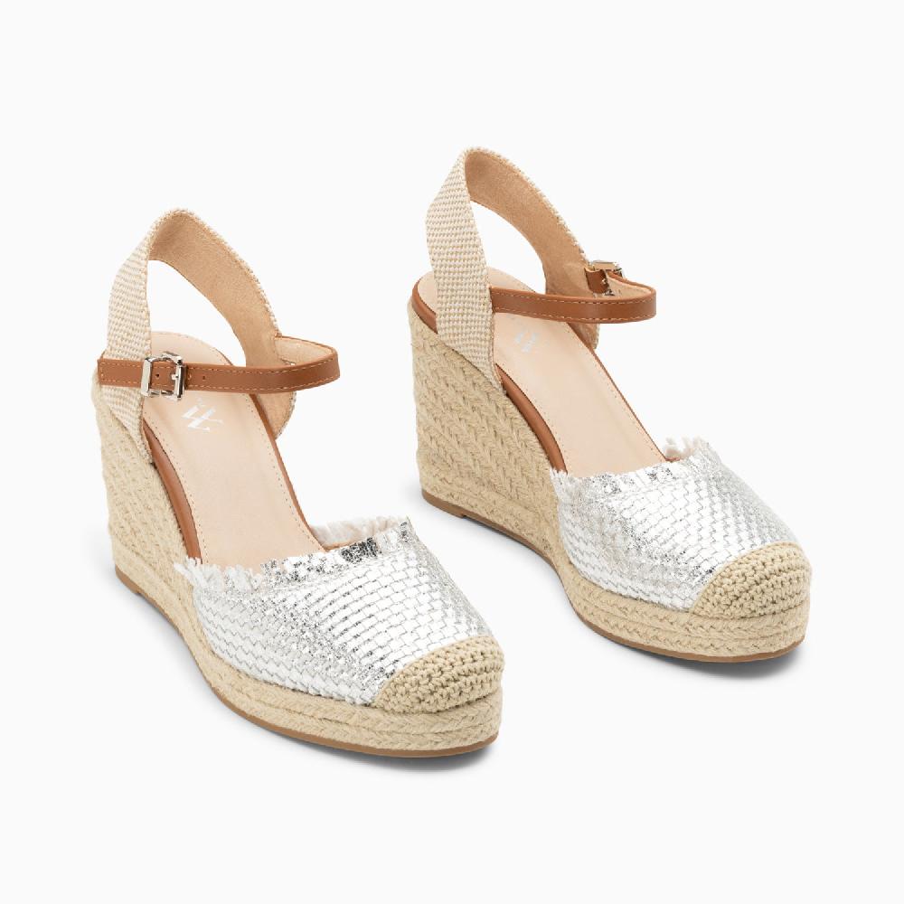 Vanessa Wu Sandales Compensées Nadine à Tressage Argent