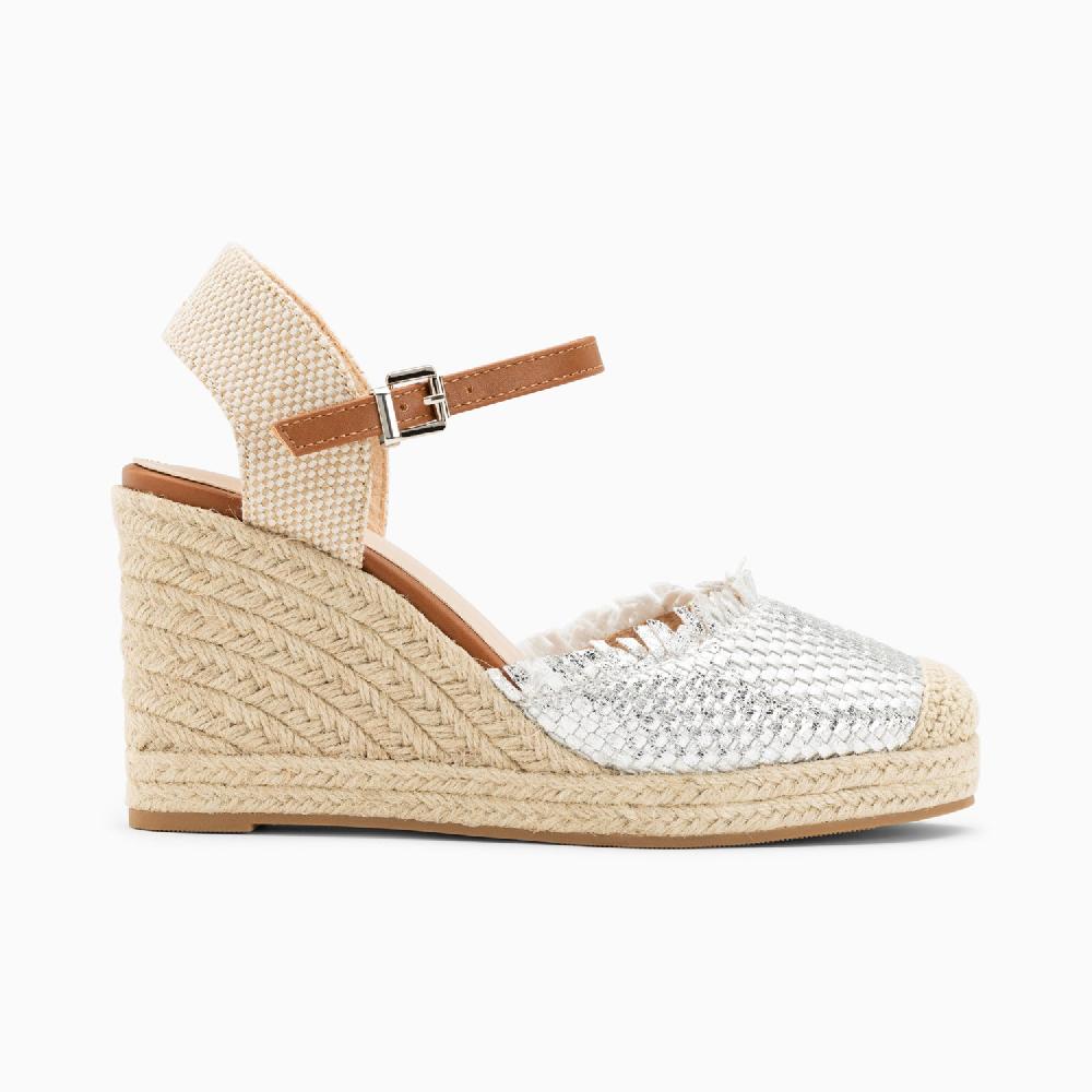 vanessa wu Sandales compensées Nadine à tressage argent