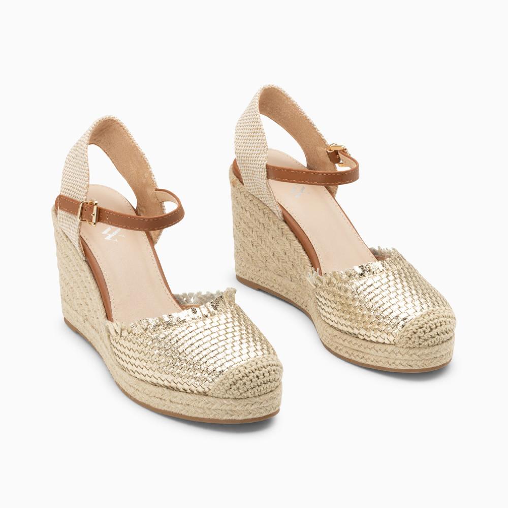 Vanessa Wu Sandales Compensées Nadine à Tressage Or