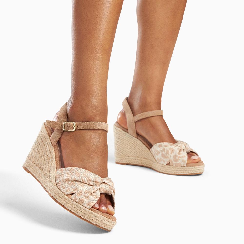 Vanessa Wu Sandales Compensées Nouées Aude Léopard Beige