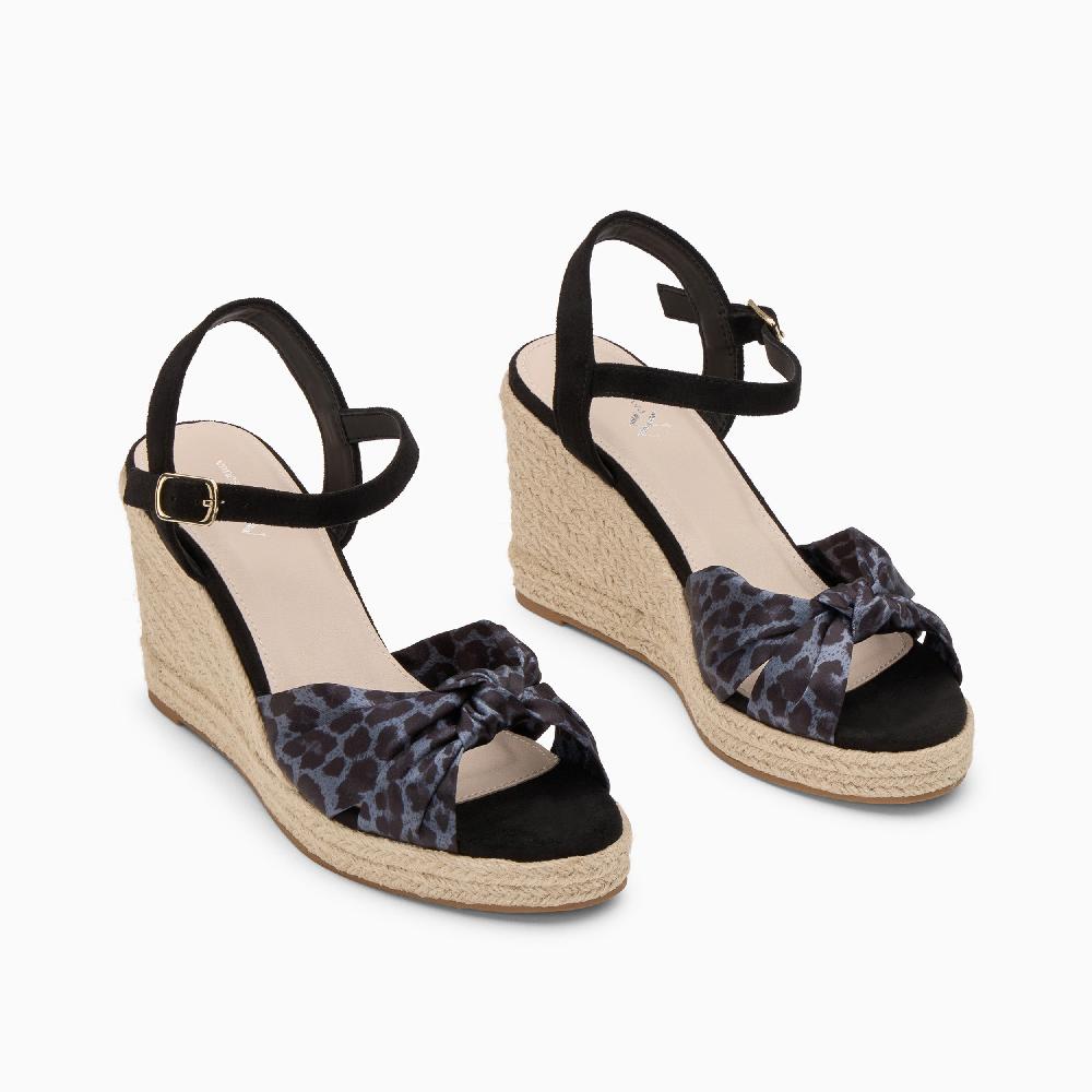 Vanessa Wu Sandales Compensées Nouées Aude Léopard Bleu