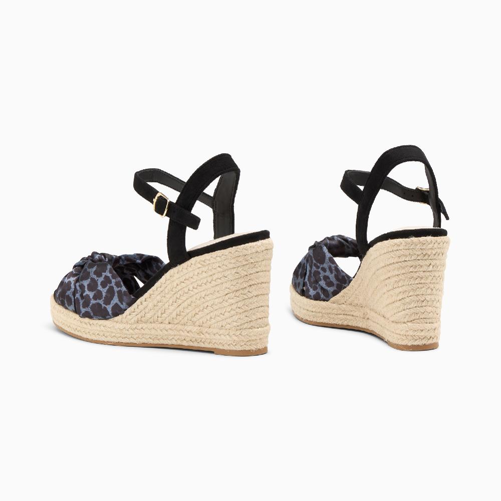 Vanessa Wu Sandales Compensées Nouées Aude Léopard Bleu