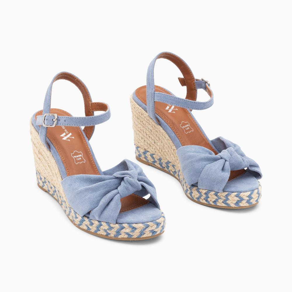 Vanessa Wu Sandales Compensées Nouées Céline Bleues