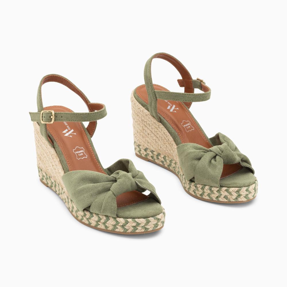Vanessa Wu Sandales Compensées Nouées Céline Kaki Pastel