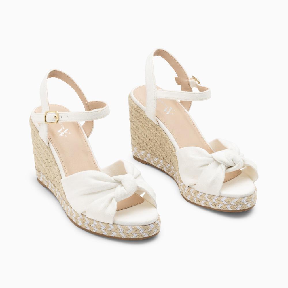 Vanessa Wu Sandales Compensées Nouées Georgina Blanches