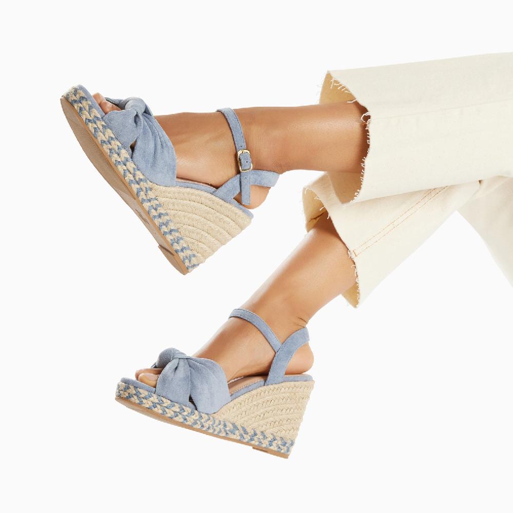 Vanessa Wu Sandales Compensées Nouées Georgina Bleues