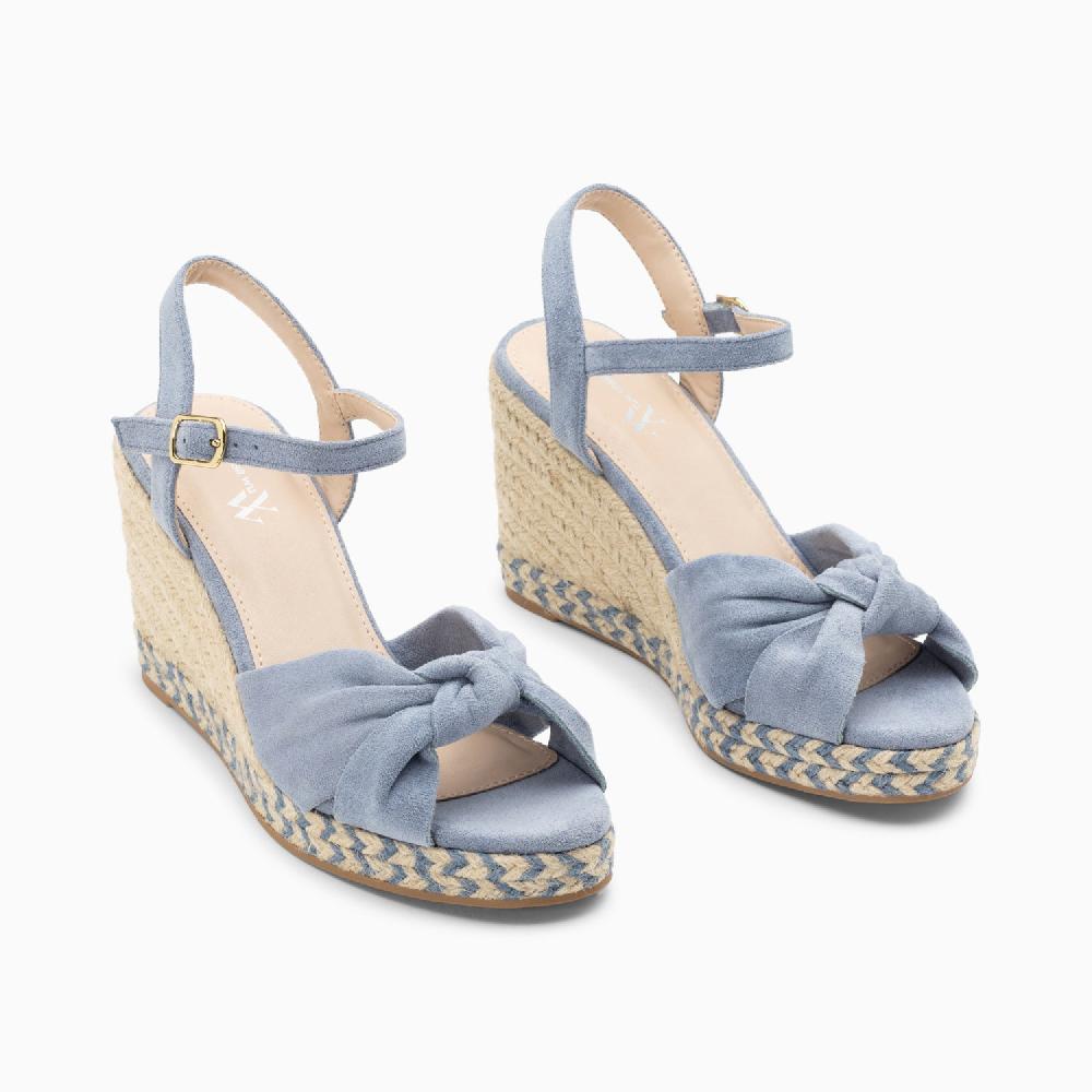 Vanessa Wu Sandales Compensées Nouées Georgina Bleues