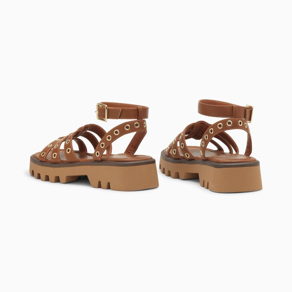 Vanessa Wu Sandales Inaya Camel à Oeillets Et Plateforme Crantée