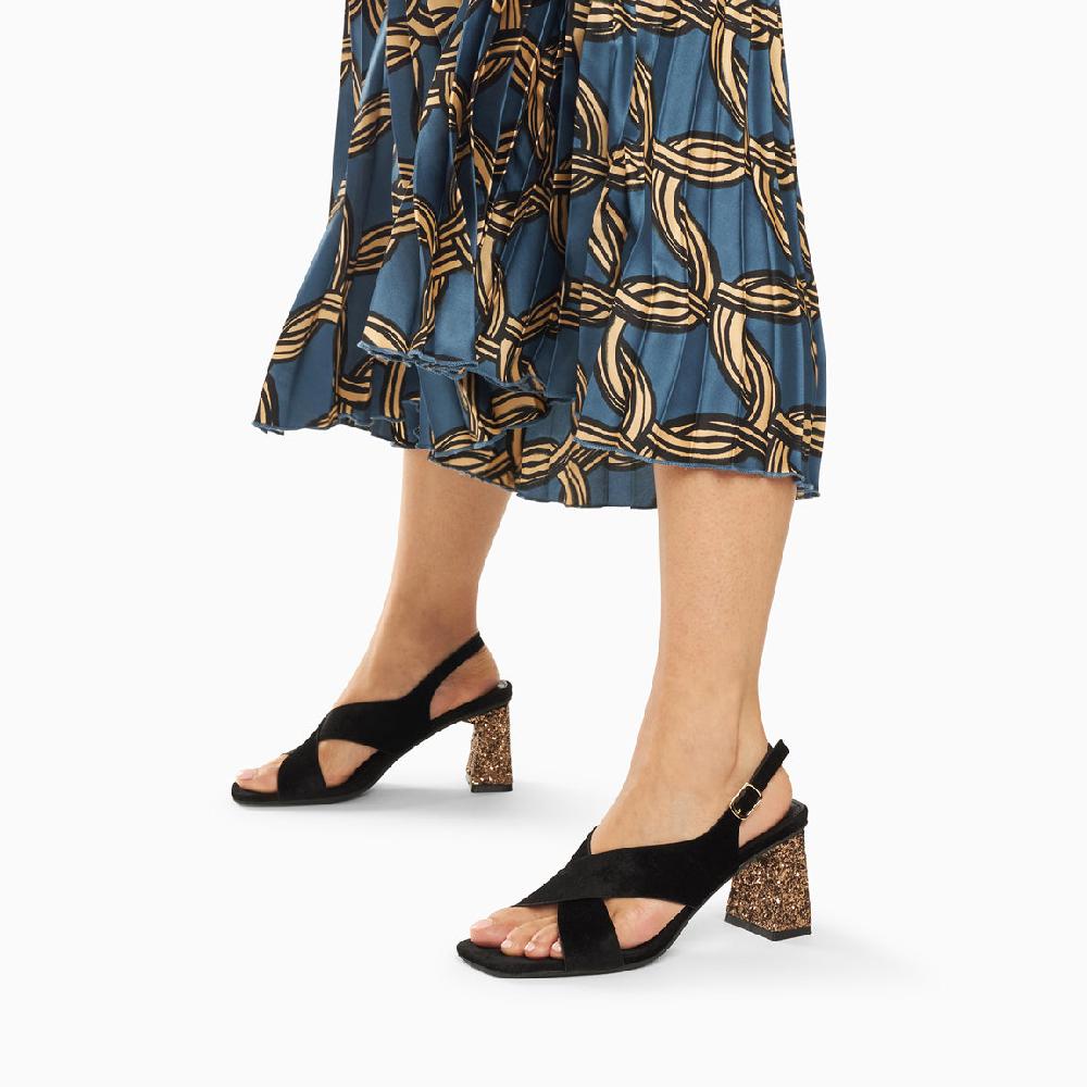 Vanessa Wu Sandales Milan Noires à Brides Croisées Et Talon Bronze Pailleté