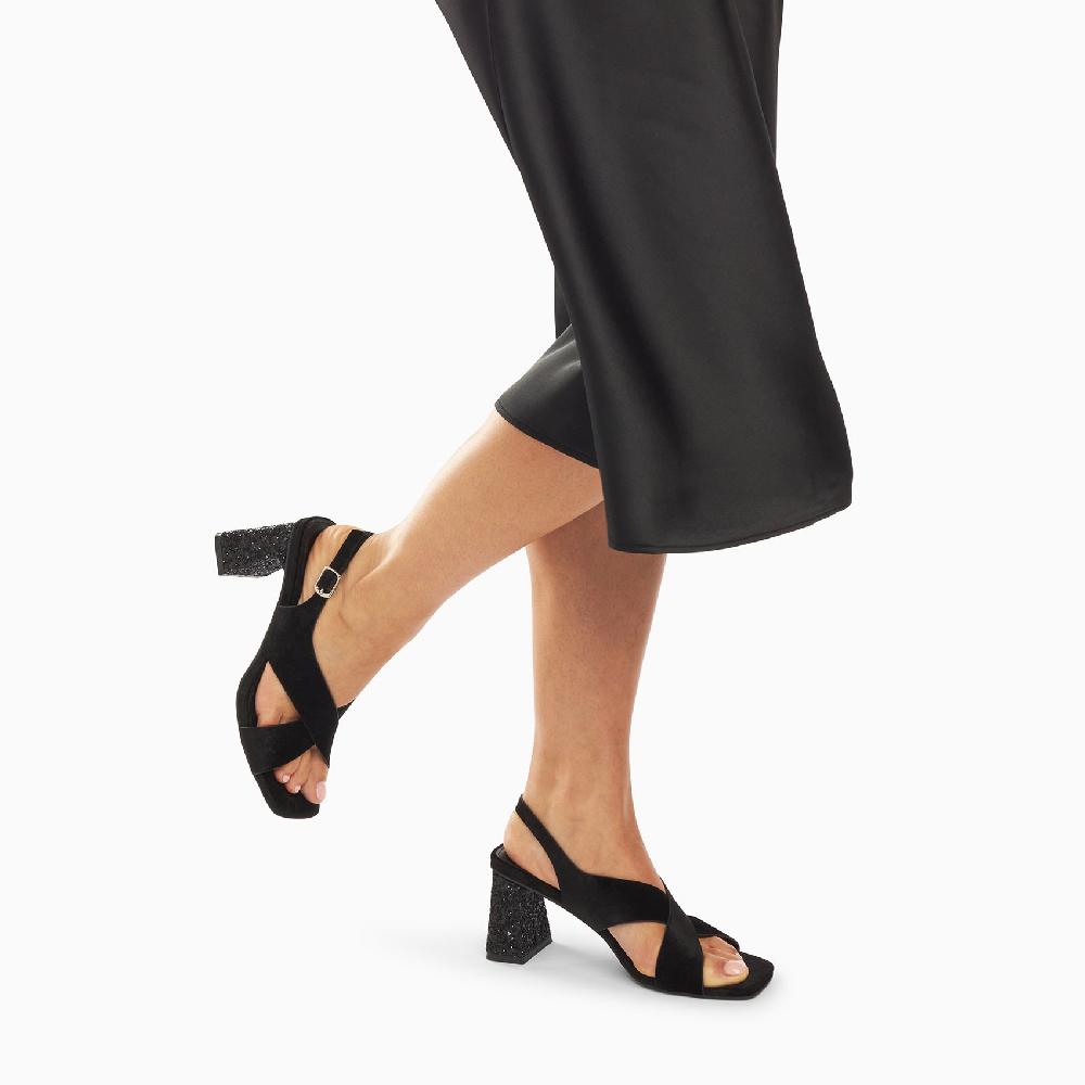 Vanessa Wu Sandales Milan Noires à Brides Croisées Et Talon Noir Pailleté