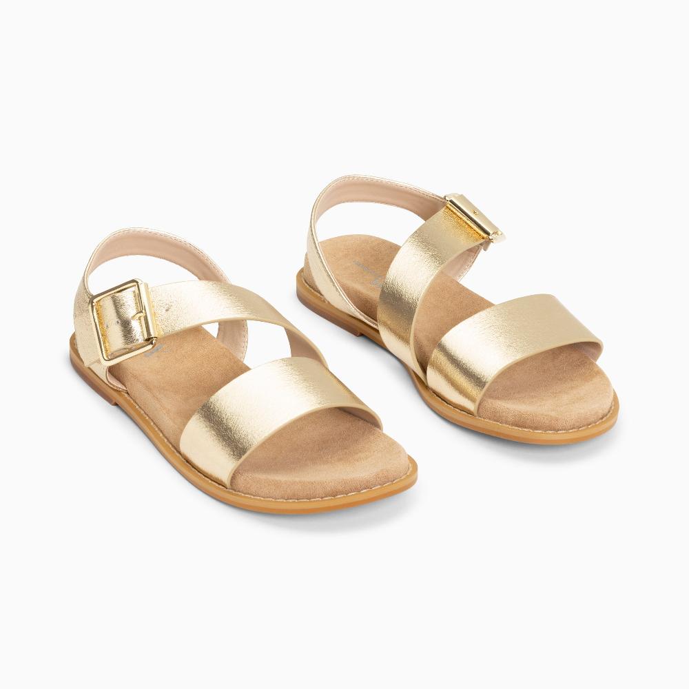 Vanessa Wu Sandales Plates Ameline Or à Larges Brides