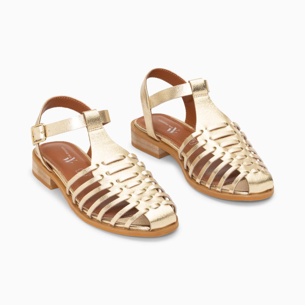 Vanessa Wu Sandales Plates Anne Style Pêcheur à Fines Brides Or