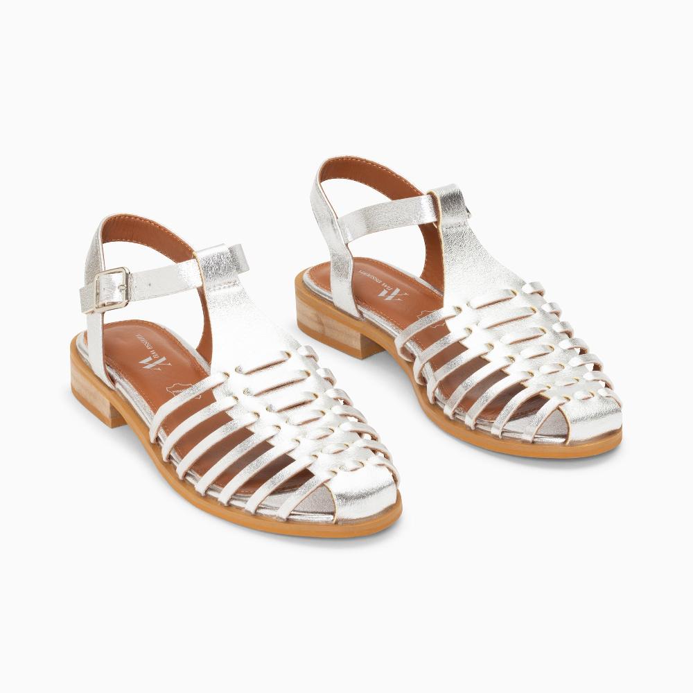 Vanessa Wu Sandales Plates Anne Style Pêcheur à Fines Brides Argent