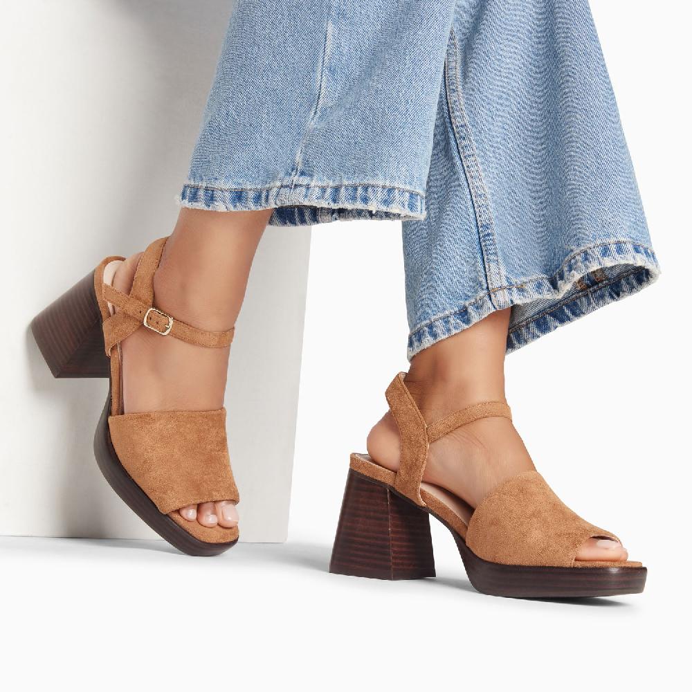 Vanessa Wu Sandales Tyrah Camel à Plateforme Et Talon Bois