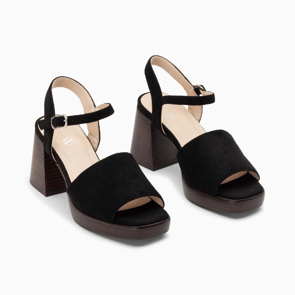 Vanessa Wu Sandales Tyrah Noires à Plateforme Et Talon Bois