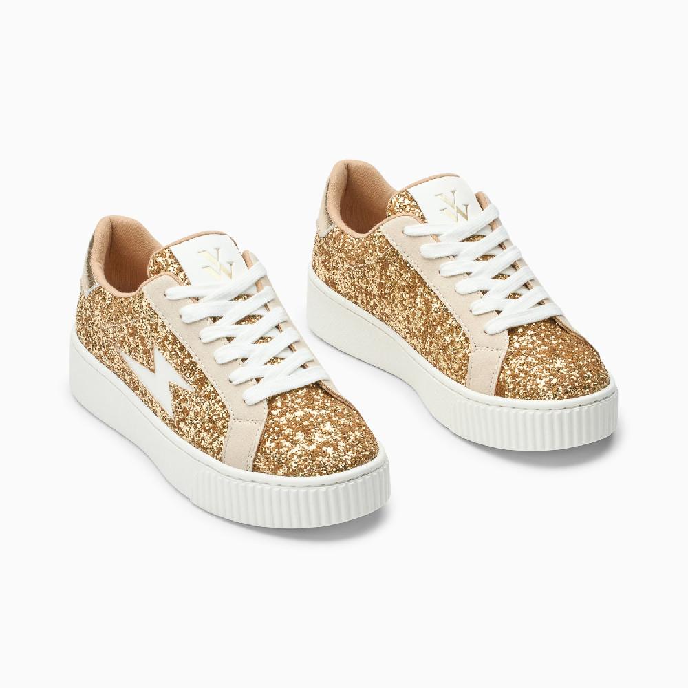 Vanessa Wu Baskets éclair Pearl à Paillettes Or