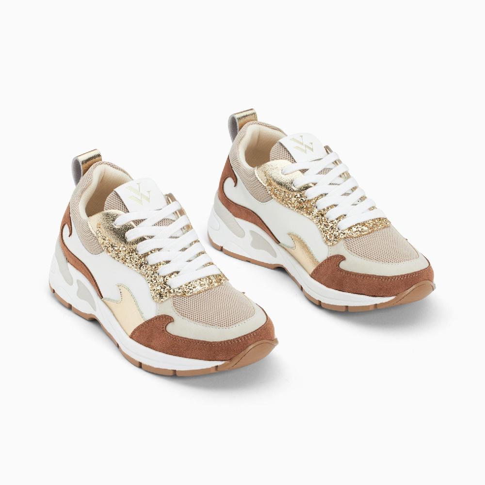 Vanessa Wu Baskets Flamme Juliette Blanc Et Camel