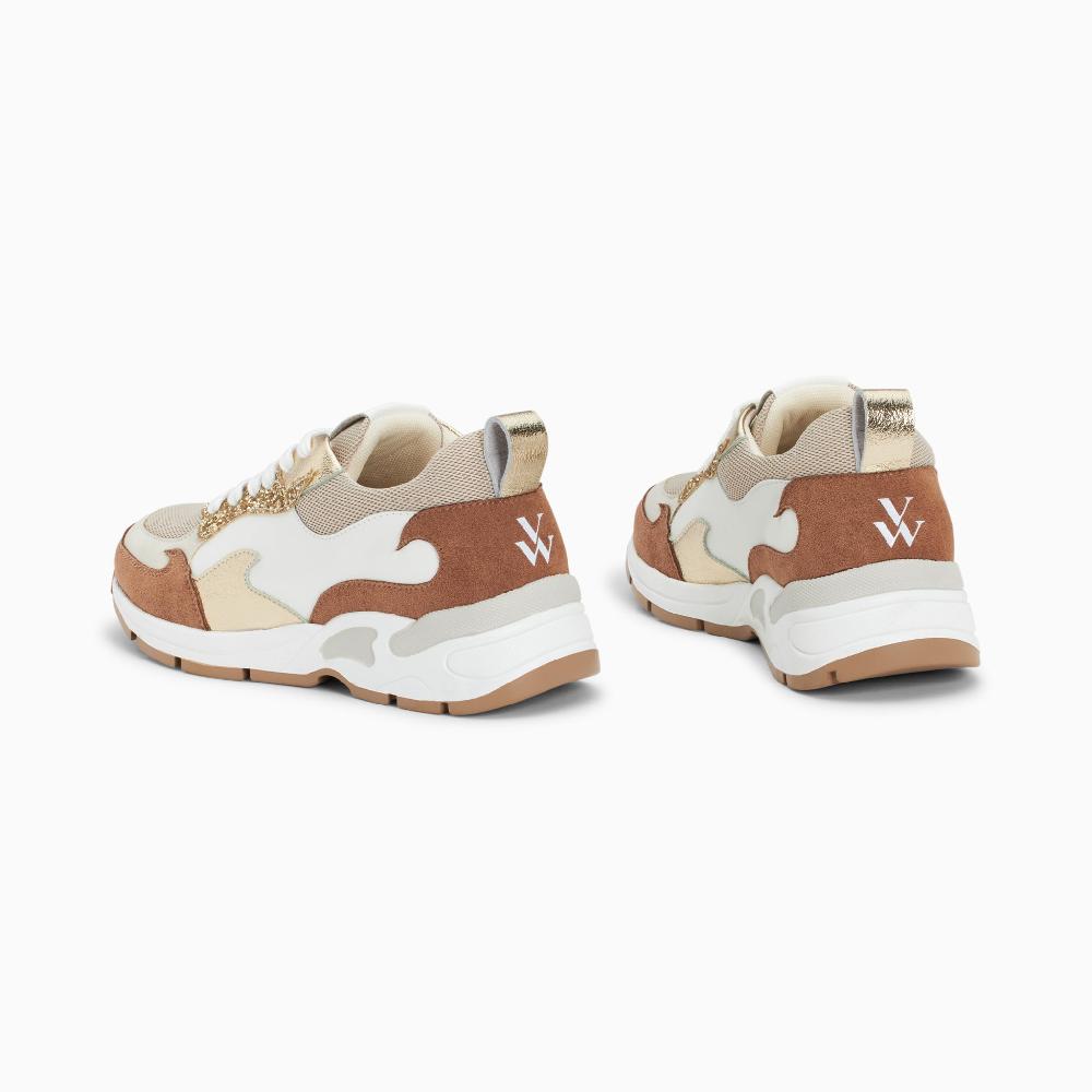 Vanessa Wu Baskets Flamme Juliette Blanc Et Camel