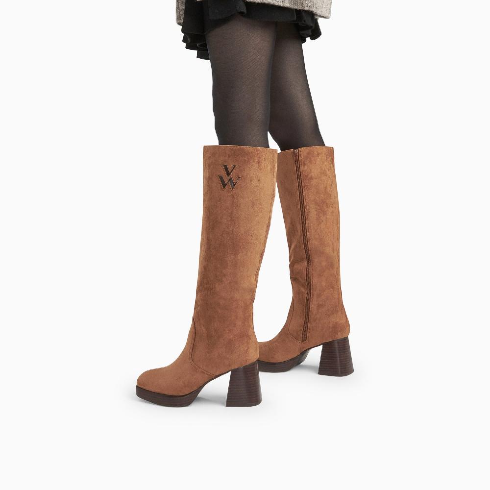 Vanessa Wu Bottes Lamia Camel à Talon Bois