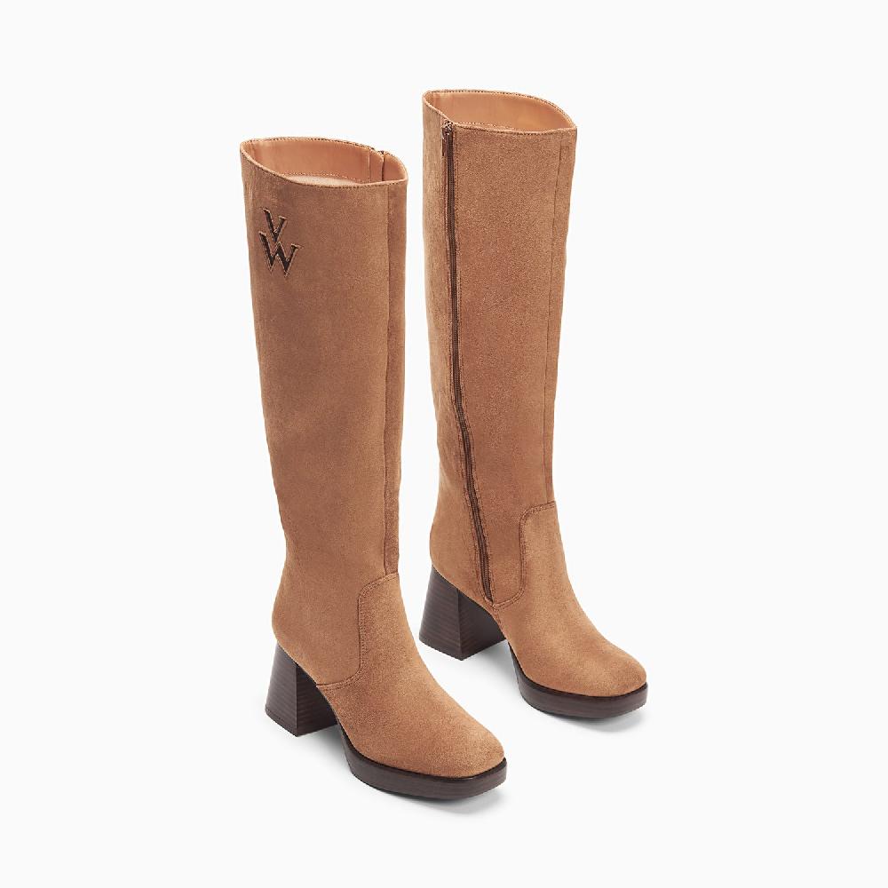 Vanessa Wu Bottes Lamia Camel à Talon Bois