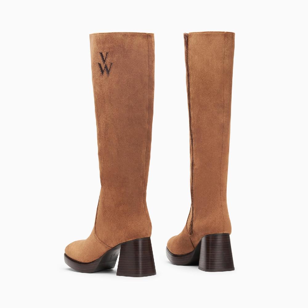 Vanessa Wu Bottes Lamia Camel à Talon Bois