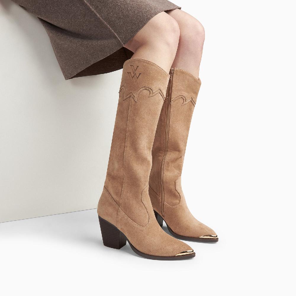 Vanessa Wu Bottes Santiags Maud Beiges à Talon