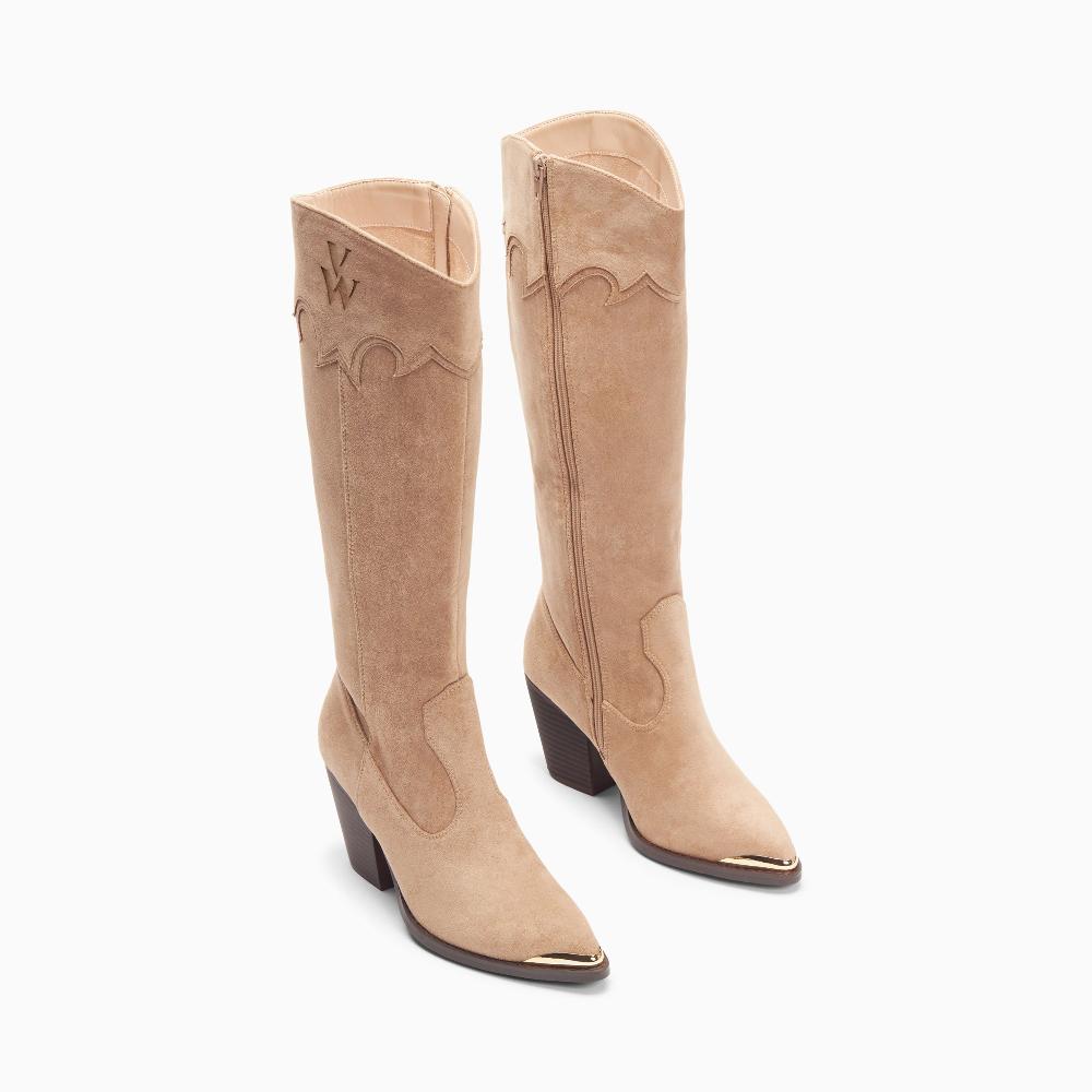 Vanessa Wu Bottes Santiags Maud Beiges à Talon