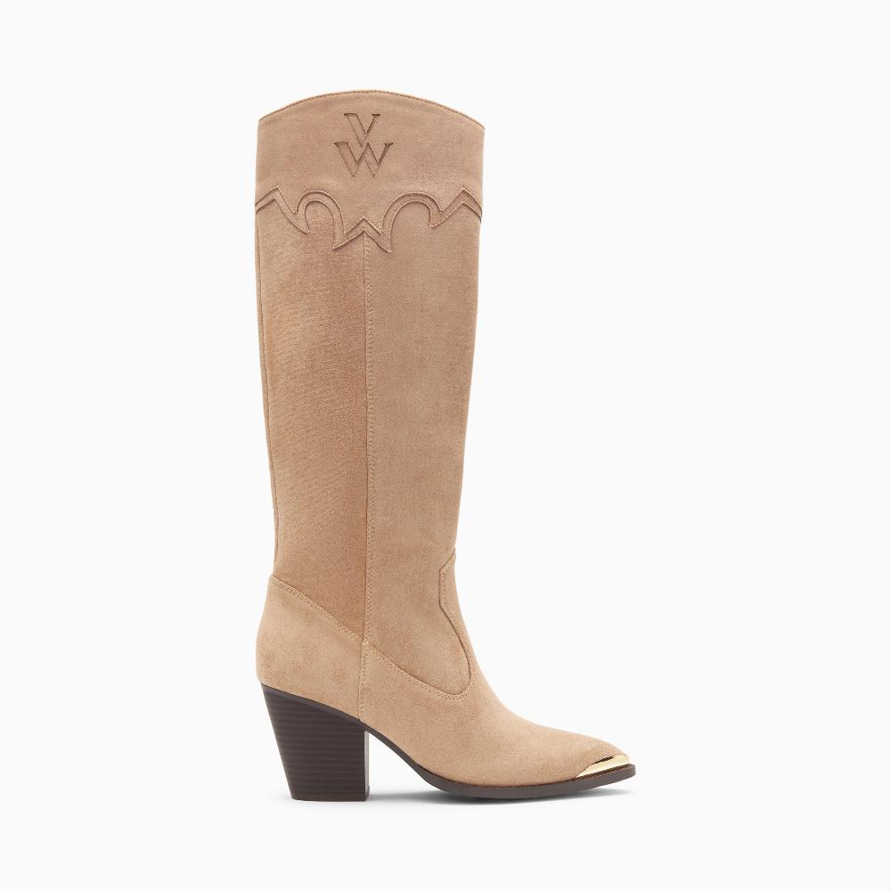 vanessa wu Bottes santiags Maud beiges à talon